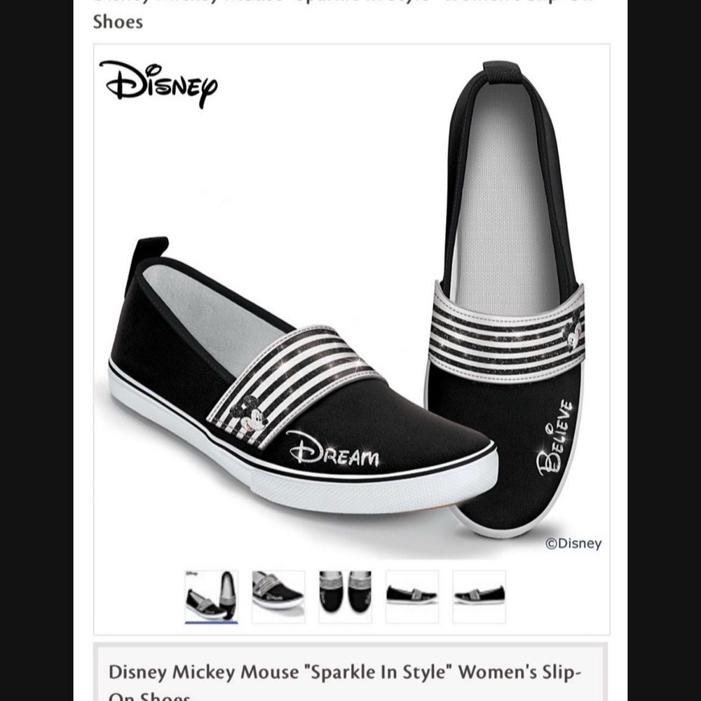 Disney Black and White Sneakers with Stripes and Rubber Sole